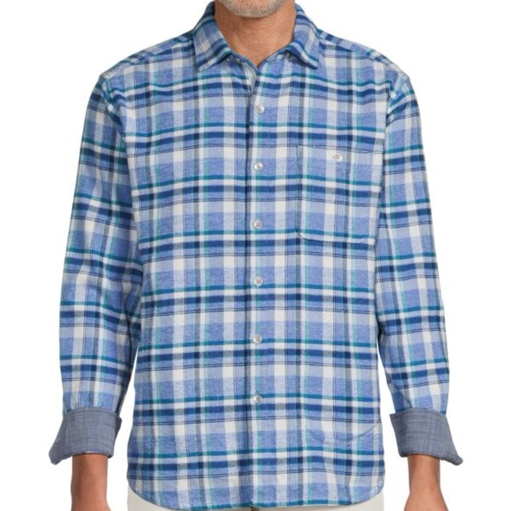 Tommy Bahama Blue and Green Plaid Flannel Shirt
